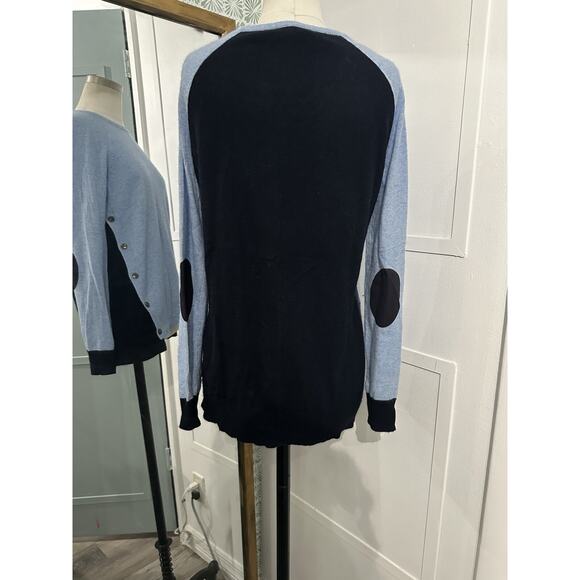 J. Crew Mohair Wool Blend Elbow Patch Asymmetrical Blue Sweater Womens XS - Picture 5 of 7